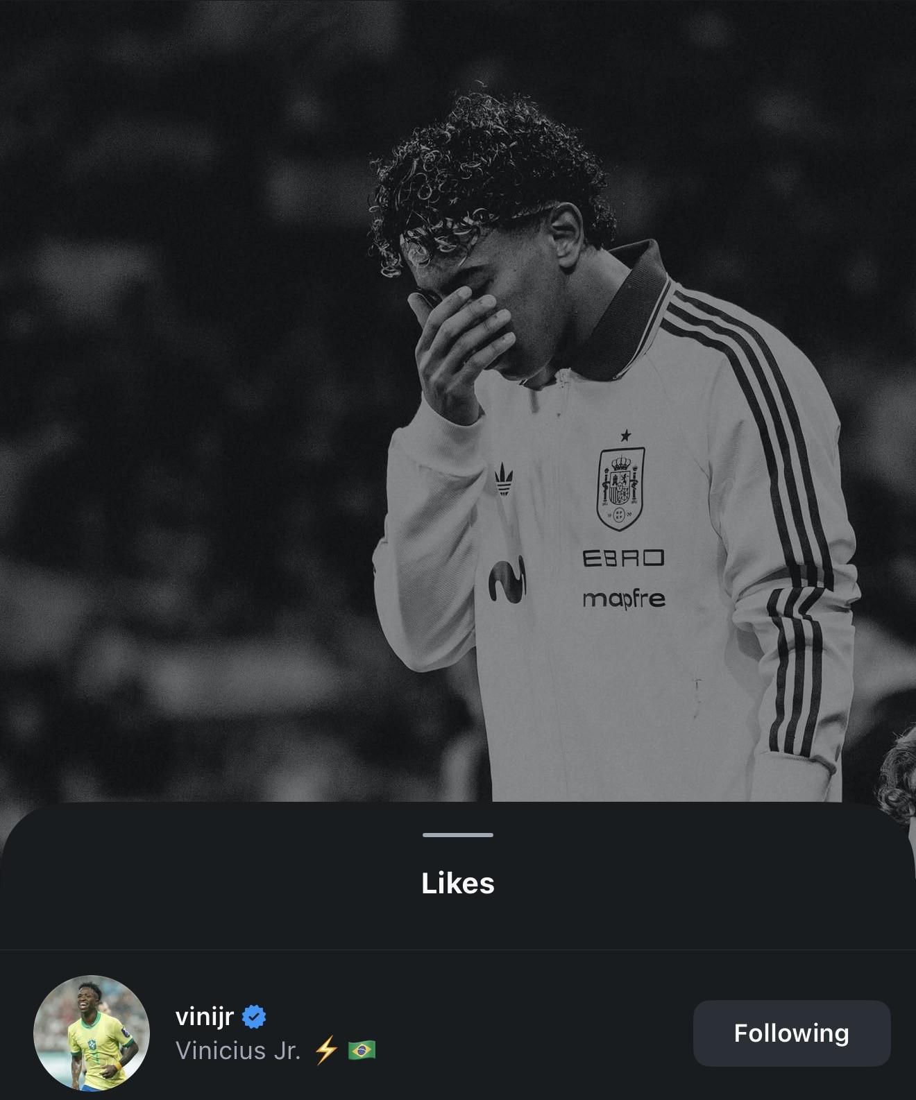 开云体育app-反对歧视，维尼修斯点赞亚马尔谴责种族歧视的动态